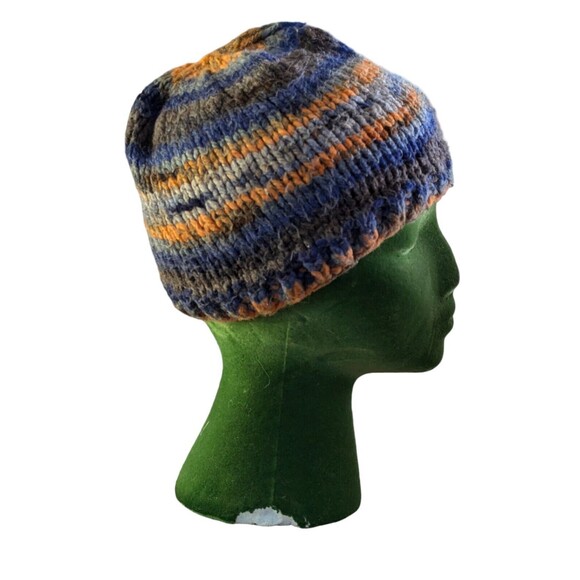 Unbranded Beanie Hat Cap Blue Gray Orange Stripe Nightfall Snow Hike Ski Stretch - Picture 2 of 6